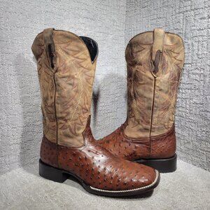 J.B. Dillon Ostrich Men's Size Left 12EE Right 12D Brown Leather Western Boots.